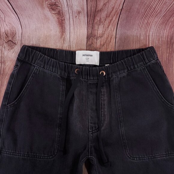 *FLAWS* One Teaspoon Medium Shabbies Drawstring Boyfriend Worn Black Denim Jeans - Picture 5 of 12